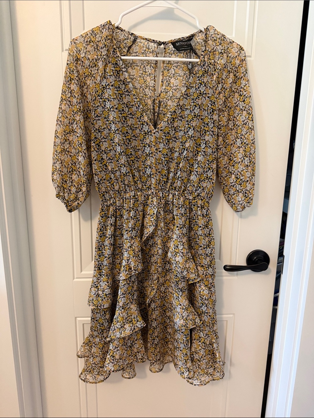 MINKPINK Mustard Floral Ruffle Mini Dress
